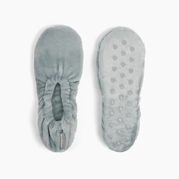 Brookstone Plush Footies - Slippers with Memory Foam Insole - Ultra-Soft Sherpa Footies for Indoor Wear, Non-Skid Sole, One-Size-Fits-Most, Machine Washable Slippers for Women