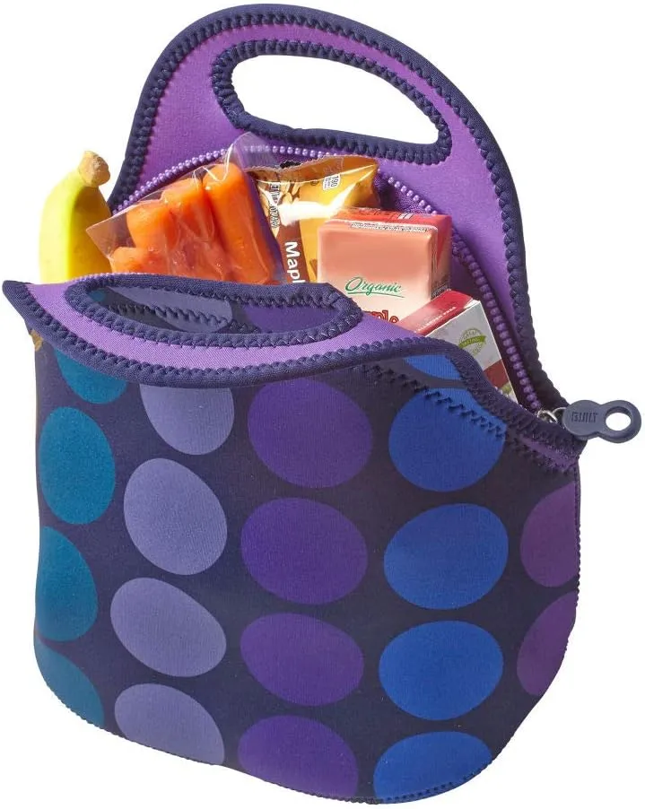 BUILT Gourmet Getaway Soft Neoprene Lunch Tote, Lightweight, Insulated, and Reusable, One Size, Plum Dots