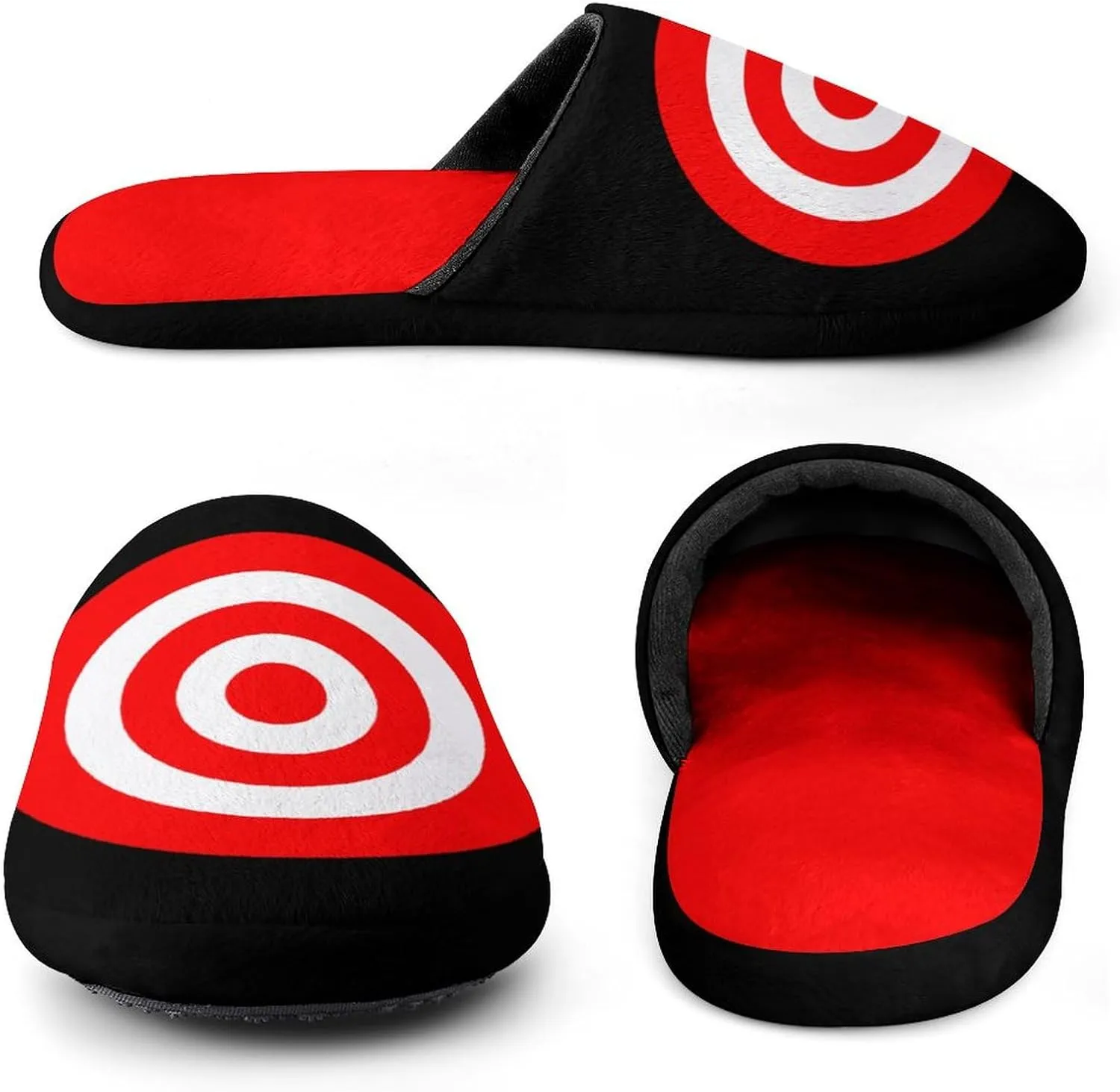 Bullseye Target Bulls Eye Red White Women's Flannel Slippers Comfort Closed Toe Slip On House Shoes Indoor