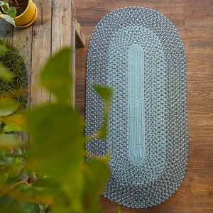 Cape Elizabeth Collection Braided Rug Runner - 2'6" x 11' Oval, Blue Grey, Handcrafted in USA, Reversible, Woven Texture, High Traffic Rated, Mudroom, Kitchen, Hallway, Bedroom, Porch