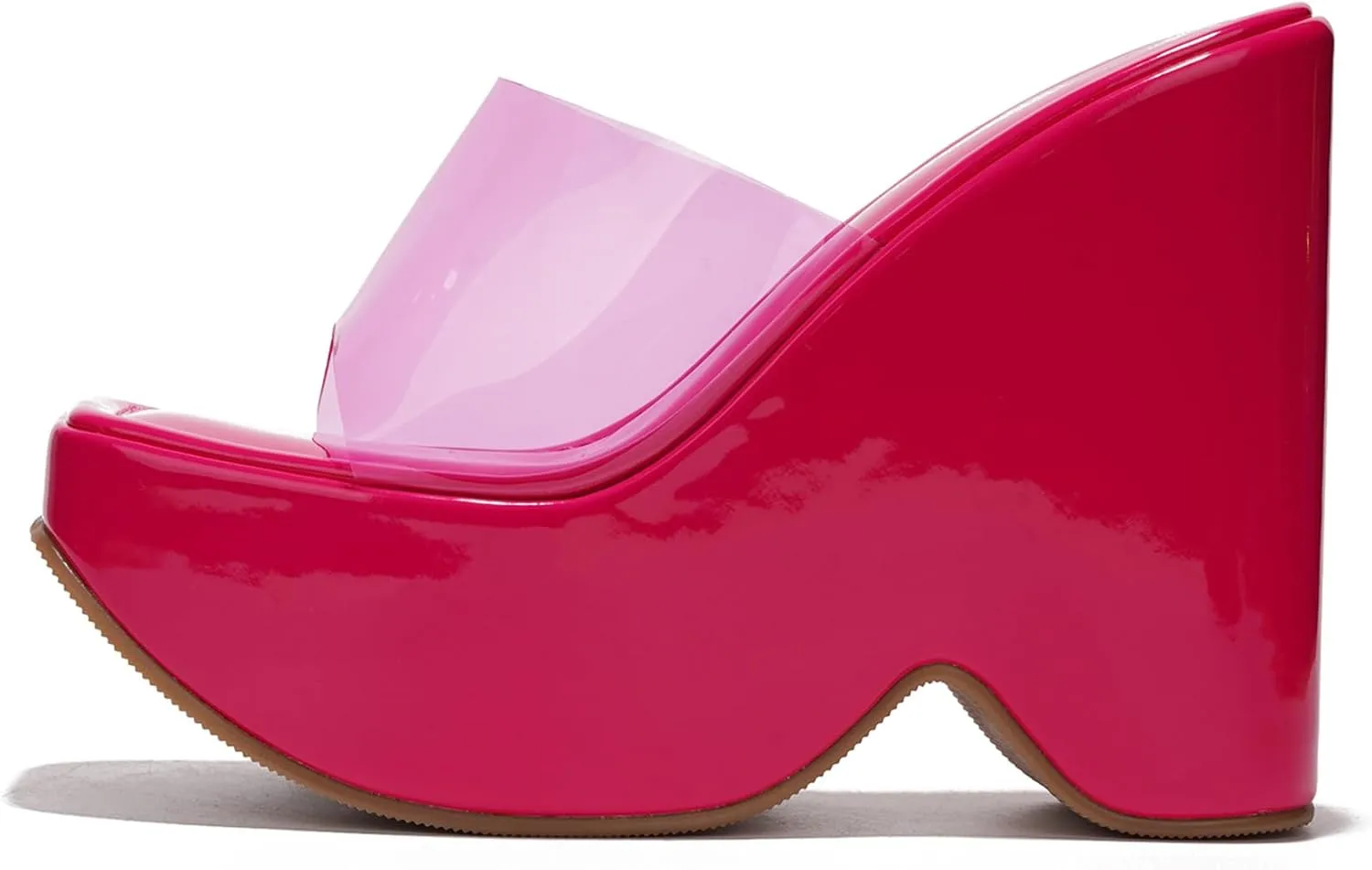 Cape Robbin Women's Platform Wedge Sandals - 6-Inch Heel Square Open Toe Slip-On Clear Strap (Pinkki)