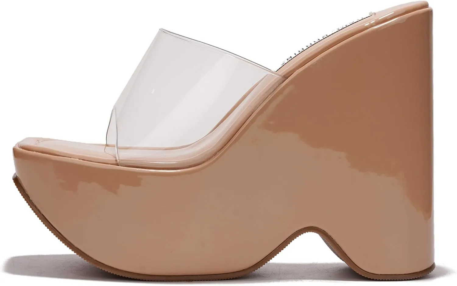 Cape Robbin Women's Platform Wedge Sandals - 6-Inch Heel Square Open Toe Slip-On Clear Strap (Pinkki)