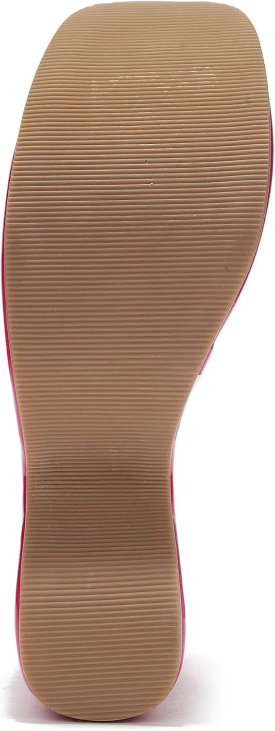 Cape Robbin Women's Platform Wedge Sandals - 6-Inch Heel Square Open Toe Slip-On Clear Strap (Pinkki)