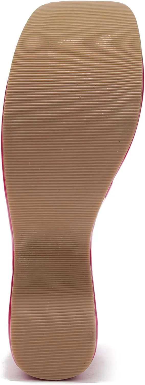 Cape Robbin Women's Platform Wedge Sandals - 6-Inch Heel Square Open Toe Slip-On Clear Strap (Pinkki)