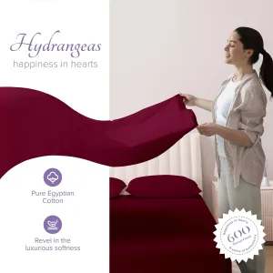 Carressa Linen Luxury Egyptian Cotton 4 PC King Size Sheet Set - 600 Thread Count Deep Pocket Fitted and Flat Sheets, Soft, Cooling Extra Long Staple Hotel-Quality Bedding with Sateen Weave - Burgundy