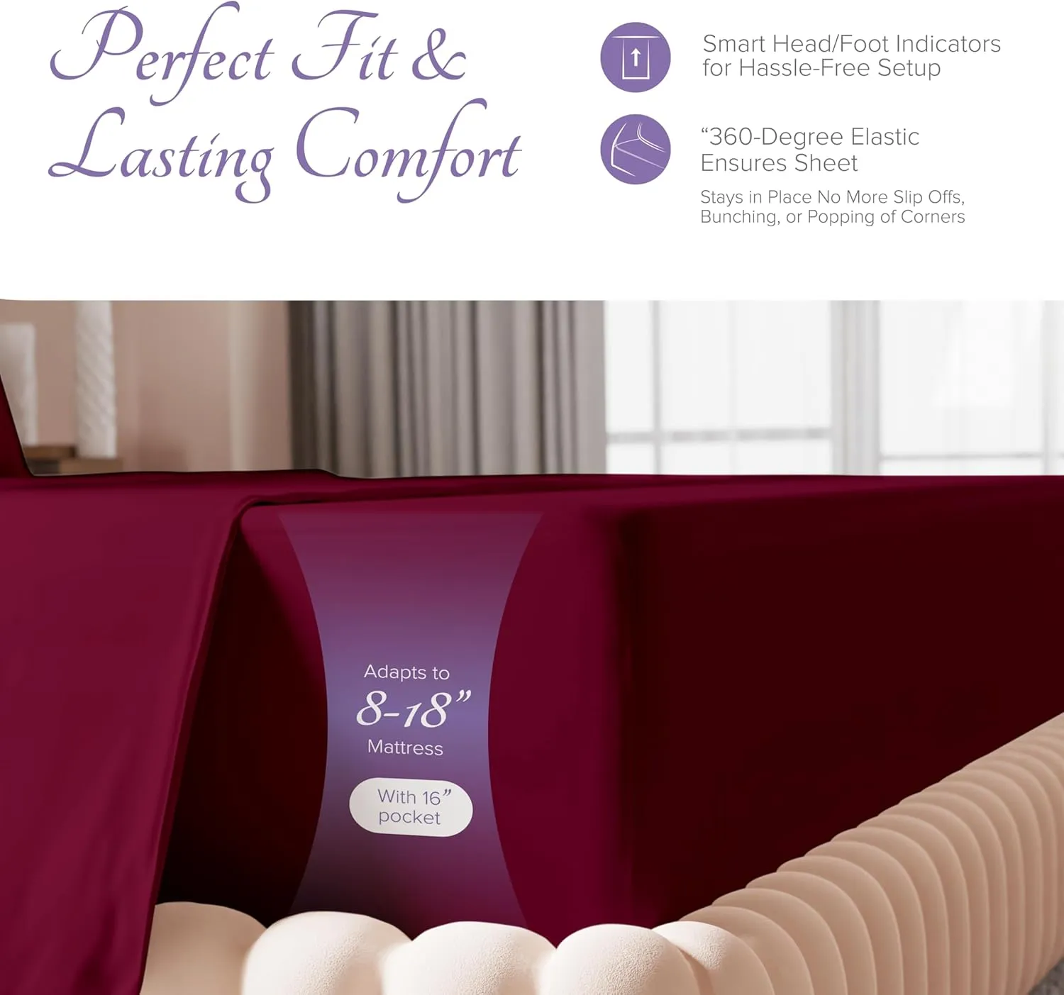 Carressa Linen Luxury Egyptian Cotton 4 PC King Size Sheet Set - 600 Thread Count Deep Pocket Fitted and Flat Sheets, Soft, Cooling Extra Long Staple Hotel-Quality Bedding with Sateen Weave - Burgundy