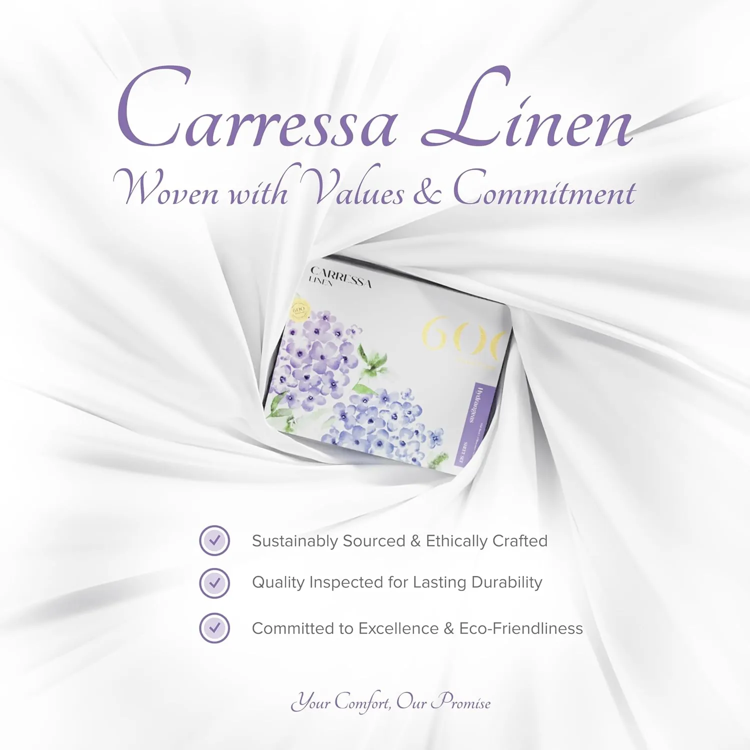 Carressa Linen Luxury Egyptian Cotton 4 PC King Size Sheet Set - 600 Thread Count Deep Pocket Fitted and Flat Sheets, Soft, Cooling Extra Long Staple Hotel-Quality Bedding with Sateen Weave - White