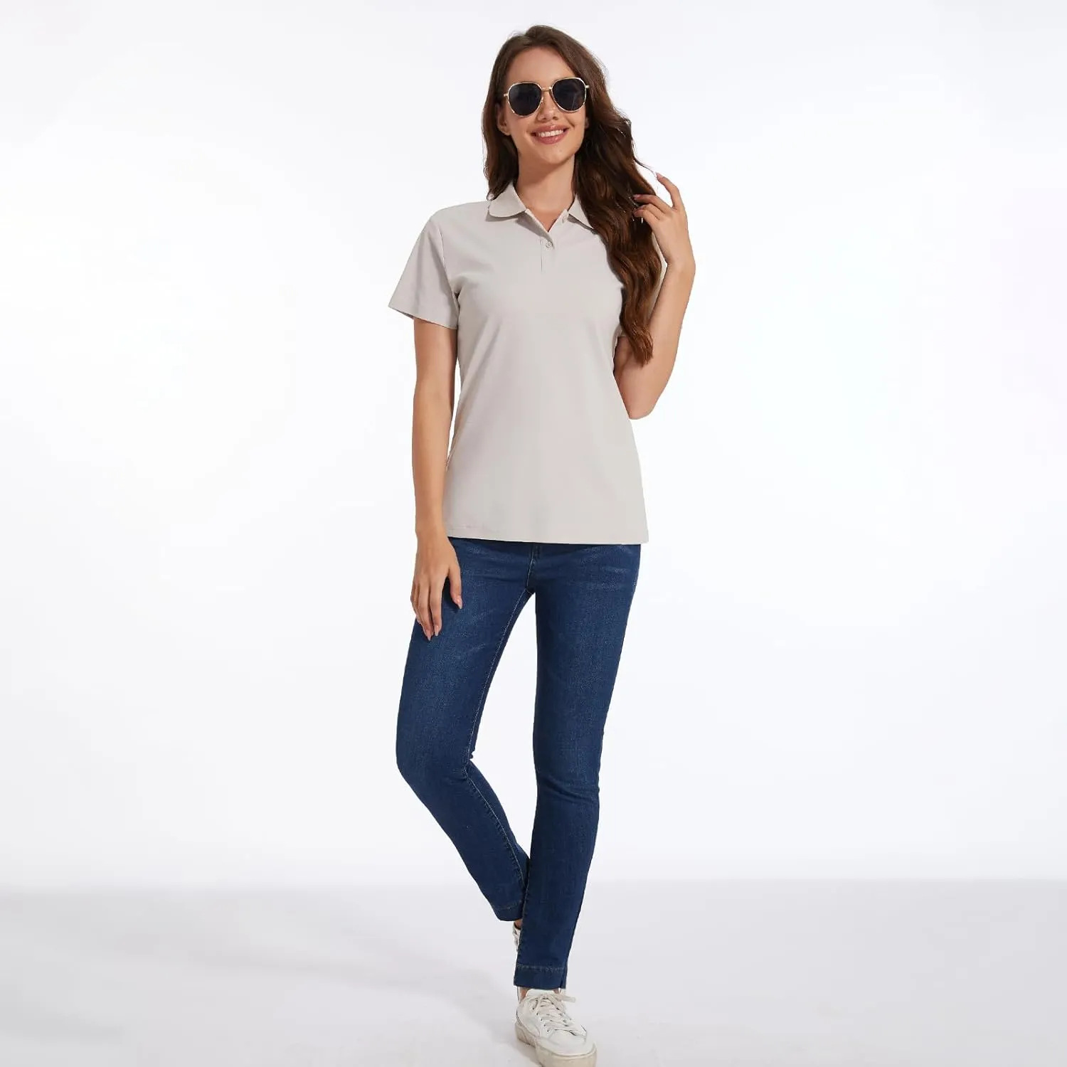 Casei Womens Polo Shirts Golf Shirts Quick Dry Moisture Wicking Black and White Polo Shirt