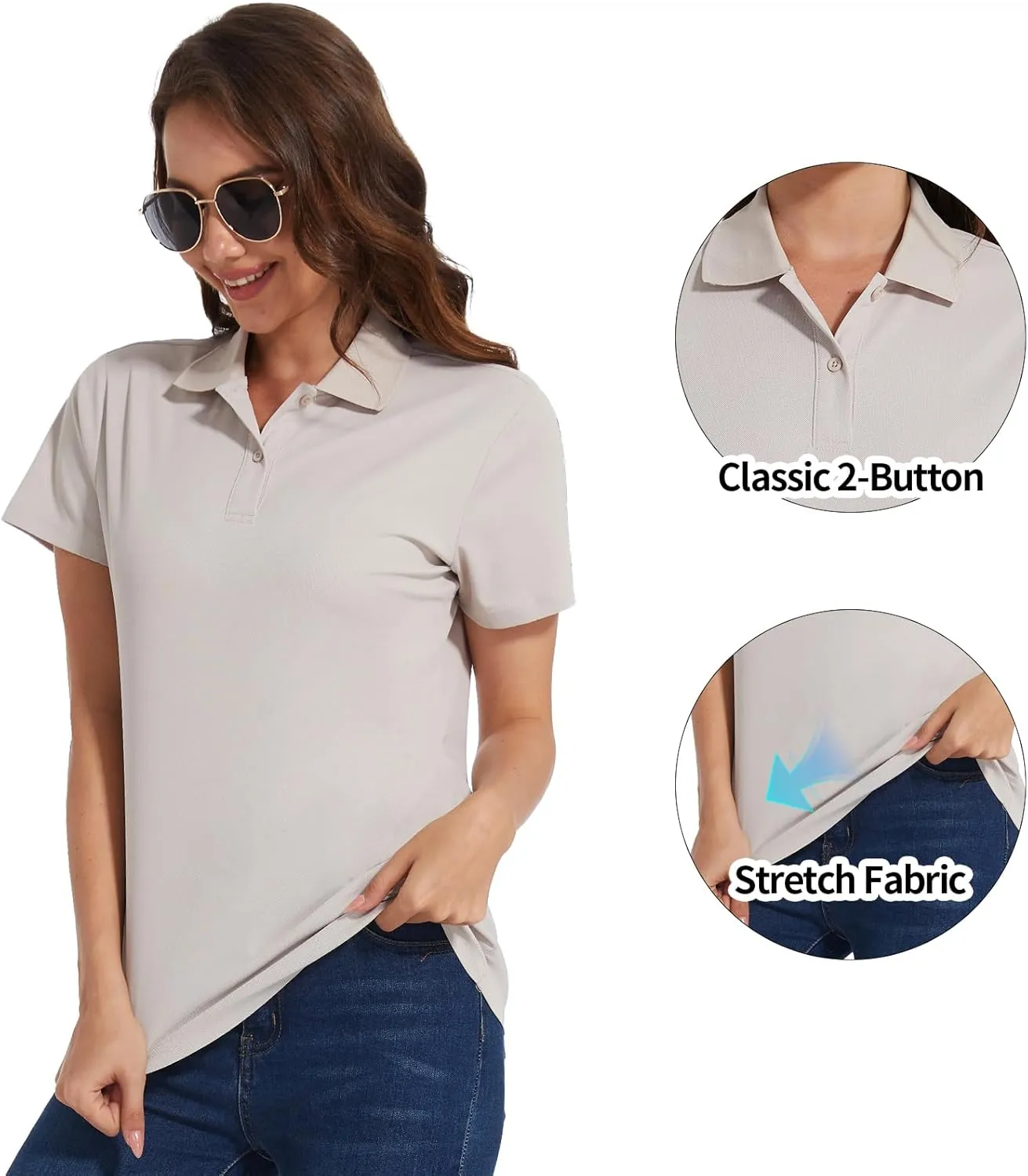 Casei Womens Polo Shirts Golf Shirts Quick Dry Moisture Wicking Black and White Polo Shirt