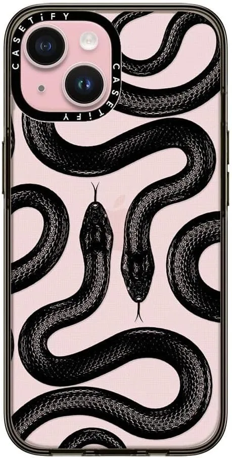 CASETiFY Compact iPhone 15 Case [4 ft. 2X Military Grade Drop Protection/Slim/Lightweight] - Black Kingsnake - Clear Black