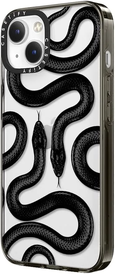 CASETiFY Compact iPhone 15 Case [4 ft. 2X Military Grade Drop Protection/Slim/Lightweight] - Black Kingsnake - Clear Black