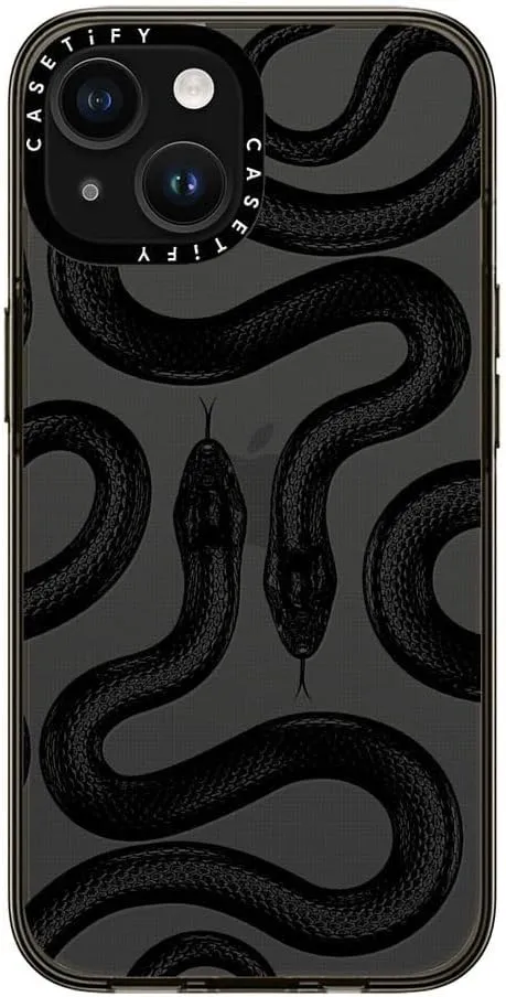 CASETiFY Compact iPhone 15 Case [4 ft. 2X Military Grade Drop Protection/Slim/Lightweight] - Black Kingsnake - Clear Black