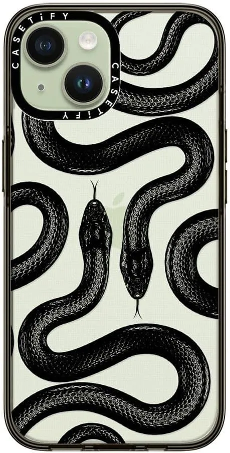 CASETiFY Compact iPhone 15 Case [4 ft. 2X Military Grade Drop Protection/Slim/Lightweight] - Black Kingsnake - Clear Black