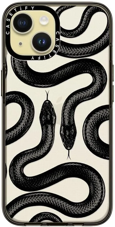 CASETiFY Compact iPhone 15 Case [4 ft. 2X Military Grade Drop Protection/Slim/Lightweight] - Black Kingsnake - Clear Black