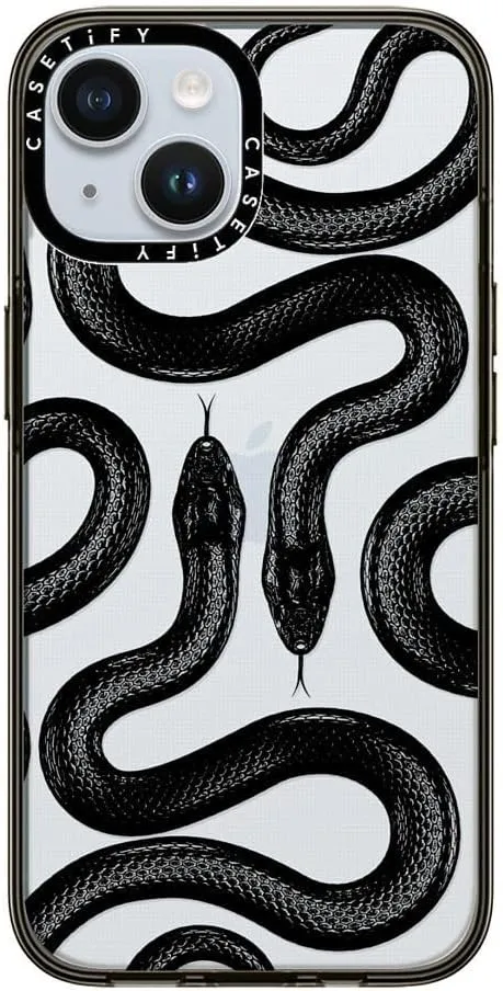 CASETiFY Compact iPhone 15 Case [4 ft. 2X Military Grade Drop Protection/Slim/Lightweight] - Black Kingsnake - Clear Black