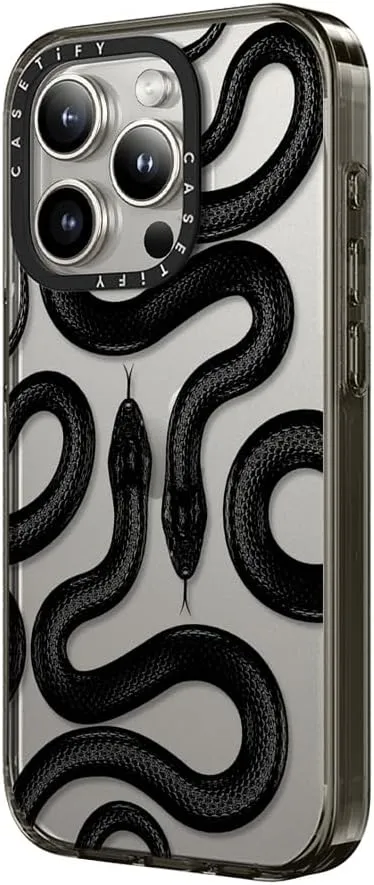 CASETiFY Compact iPhone 15 Pro Max Case [4 ft. 2X Military Grade Drop Protection/Slim/Lightweight] - Black Kingsnake - Clear Black