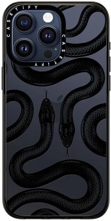 CASETiFY Compact iPhone 15 Pro Max Case [4 ft. 2X Military Grade Drop Protection/Slim/Lightweight] - Black Kingsnake - Clear Black