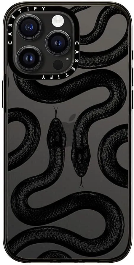 CASETiFY Compact iPhone 15 Pro Max Case [4 ft. 2X Military Grade Drop Protection/Slim/Lightweight] - Black Kingsnake - Clear Black