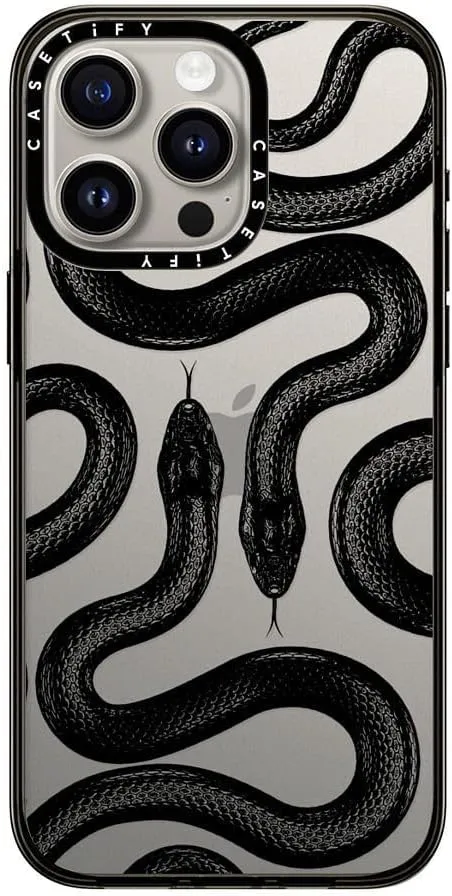 CASETiFY Compact iPhone 15 Pro Max Case [4 ft. 2X Military Grade Drop Protection/Slim/Lightweight] - Black Kingsnake - Clear Black