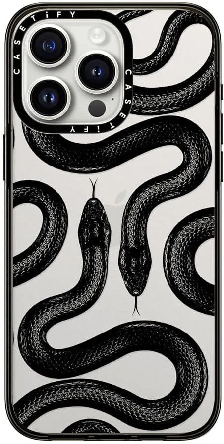 CASETiFY Compact iPhone 15 Pro Max Case [4 ft. 2X Military Grade Drop Protection/Slim/Lightweight] - Black Kingsnake - Clear Black