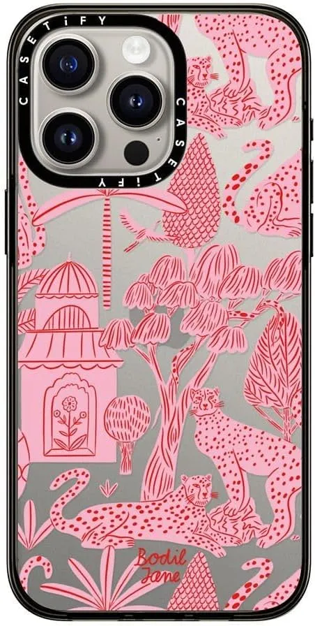 CASETiFY Compact iPhone 15 Pro Max Case [4 ft. 2X Military Grade Drop Protection/Slim/Lightweight] - Cheetah Paradise Pink - Clear Black