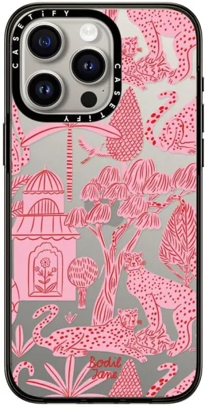 CASETiFY Compact iPhone 15 Pro Max Case [4 ft. 2X Military Grade Drop Protection/Slim/Lightweight] - Cheetah Paradise Pink - Clear Black