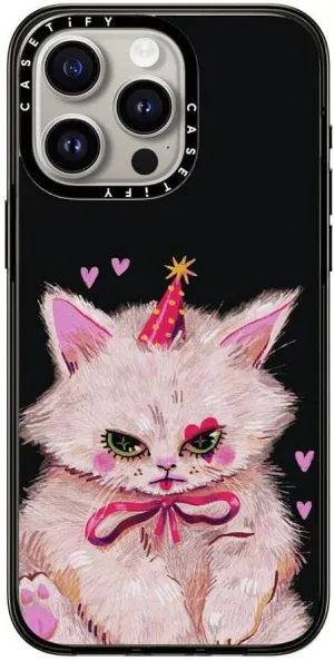 CASETiFY Compact iPhone 15 Pro Max Case [4 ft. 2X Military Grade Drop Protection/Slim/Lightweight] - Clown Kitty - Clear Black