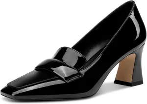 Castamere Womens Chunky Block Mid Heel Square Toe Pumps Slip-on Office Dress Patent Leather Loafers Shoes 2.8 Inches Heels