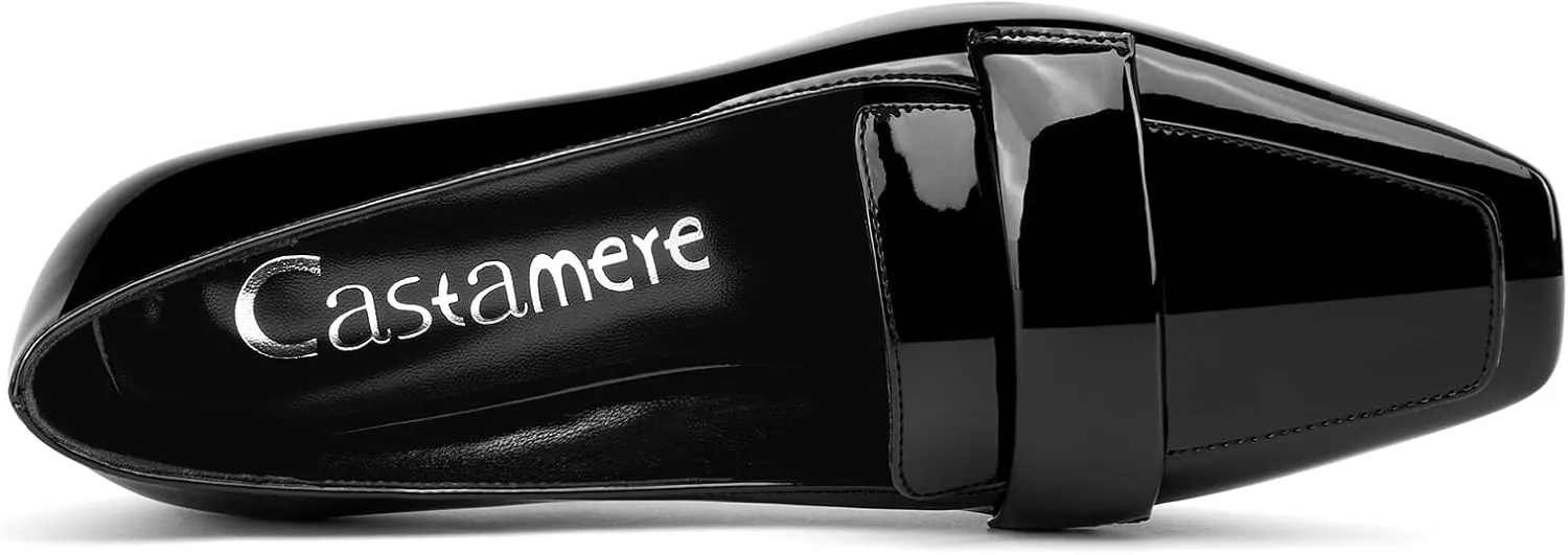 Castamere Womens Chunky Block Mid Heel Square Toe Pumps Slip-on Office Dress Patent Leather Loafers Shoes 2.8 Inches Heels