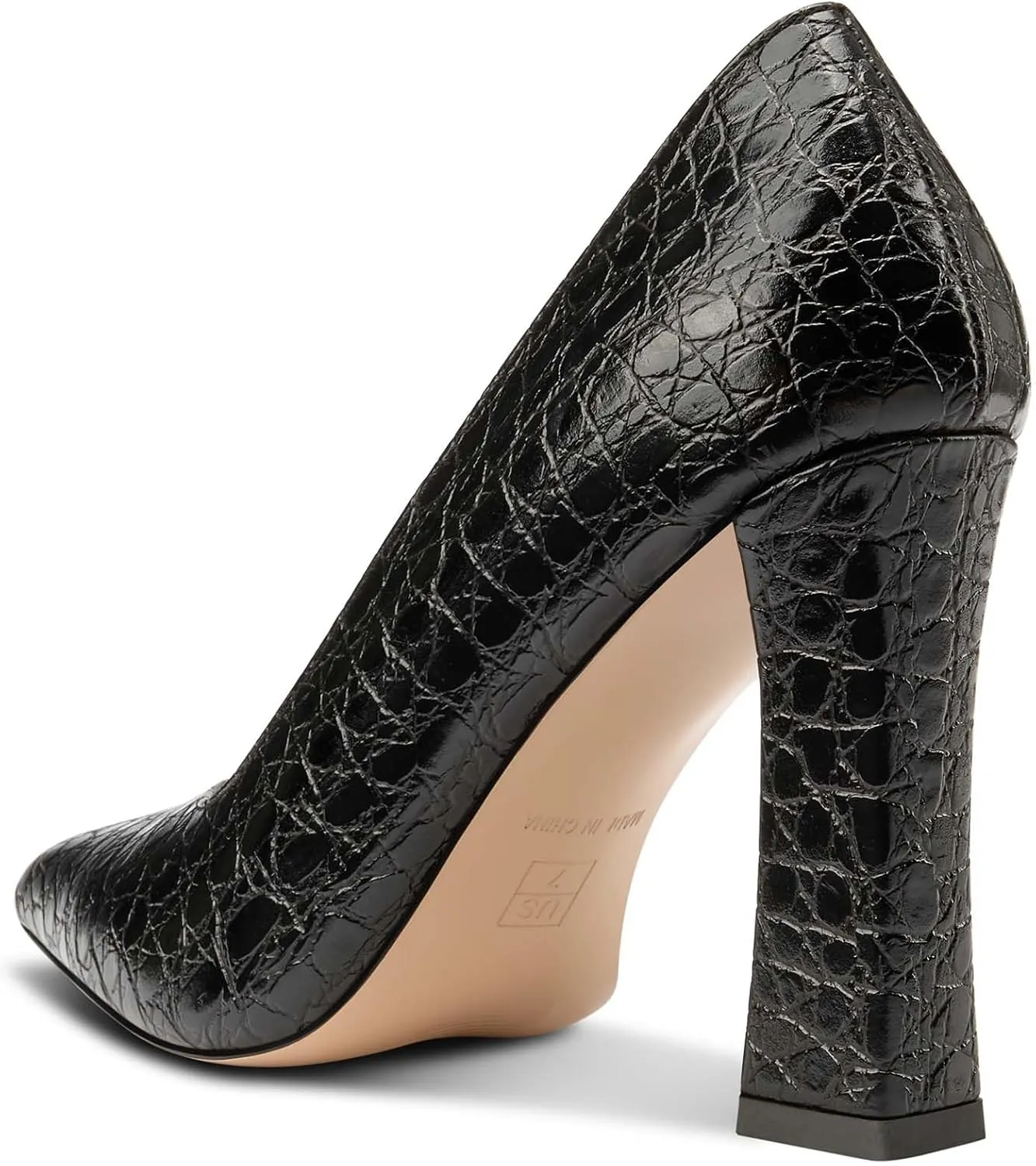 Castamere Womens High Chunky Block Heel Close Square Toe Pumps Slip-on Dress Office Casual Pumps Shoes 3.9 Inches Heels