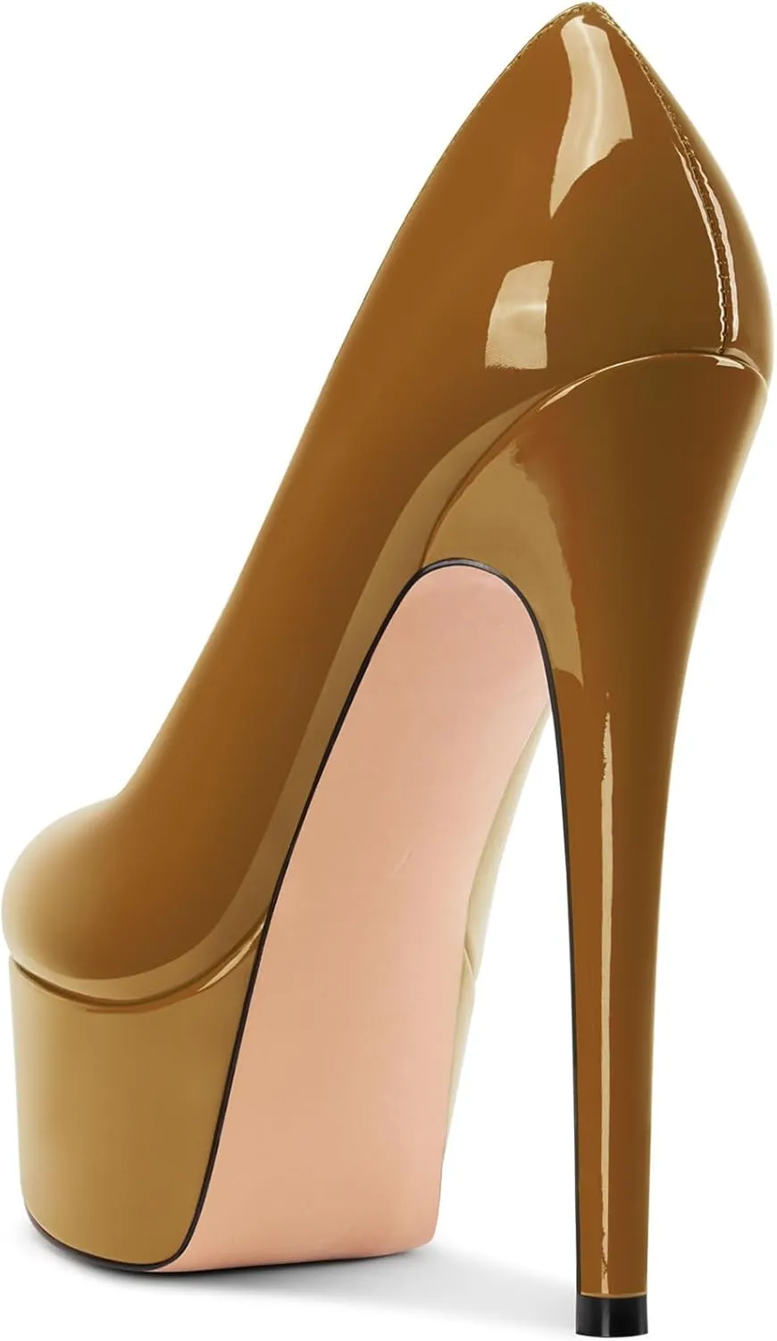 Castamere Womens Stiletto High Platform Heel Round Toe Pumps Slip-on Party Dress Patent Leather 5.9 Inches Heels