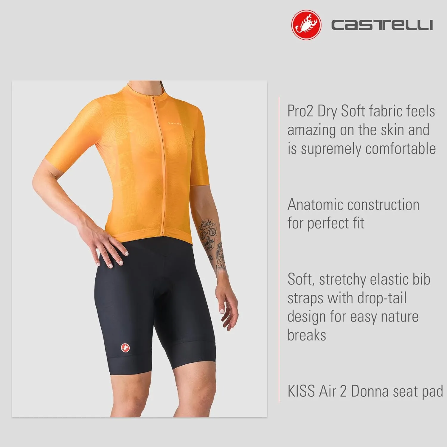 CASTELLI Women’s Prima 2 DT Bibshort, Endurance Shorts for Road & Gravel Biking with Seat Pad & High-Visibility Reflectivity