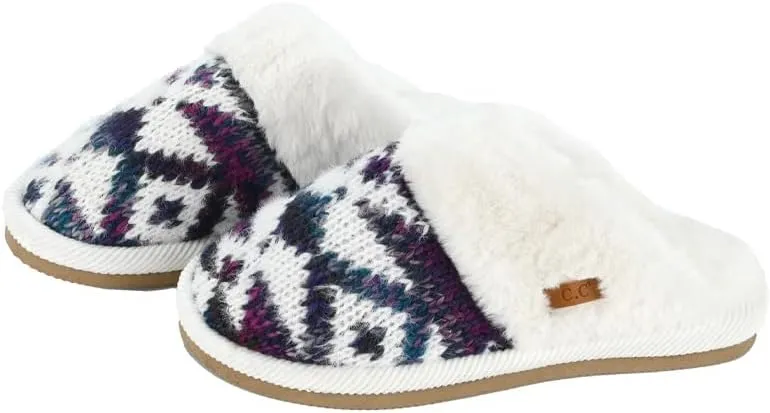 C.C Multi-Option Colorful Slip-On Slippers With Faux Fur Lining Indoor-Outdoor House For Women