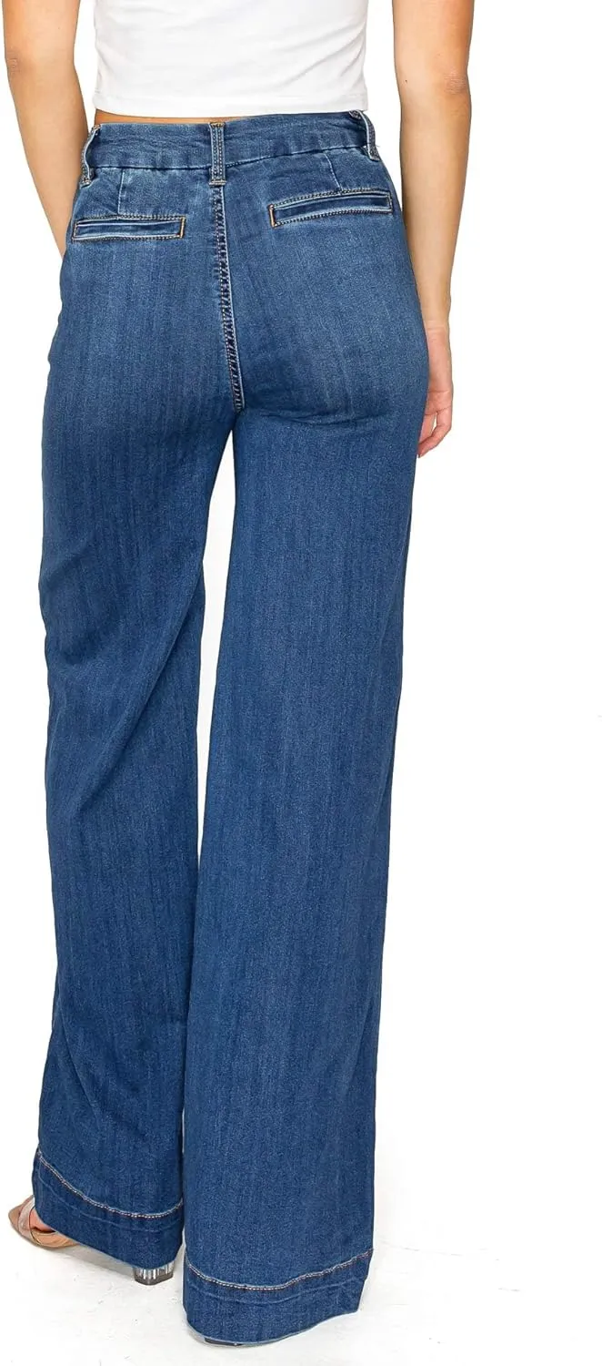 Celebrity Pink Women's Juniors High Rise Sleek Wide Leg Trouser Jeans