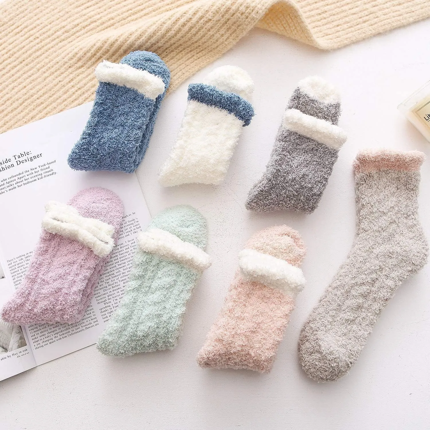Century Star Womens Fuzzy Fluffy Cozy Warm Super Soft Slipper Socks Microfiber 3-8 Pairs Home Socks For Christmas