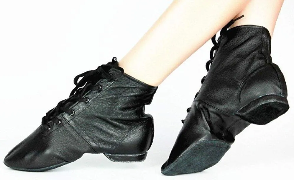 Cheapdancing Children’s Practice Dancing Shoes Soft Leather Flat Lace-up Jazz Boots (Little Kid/Big Kid)