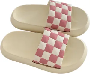 Checkered House Slippers for Women Men Summer Shower Shoes Trendy Comfortable Casual Indoor Home Slipper with Thick Soled Checkerboard Outdoor Beach Slides Non Slip