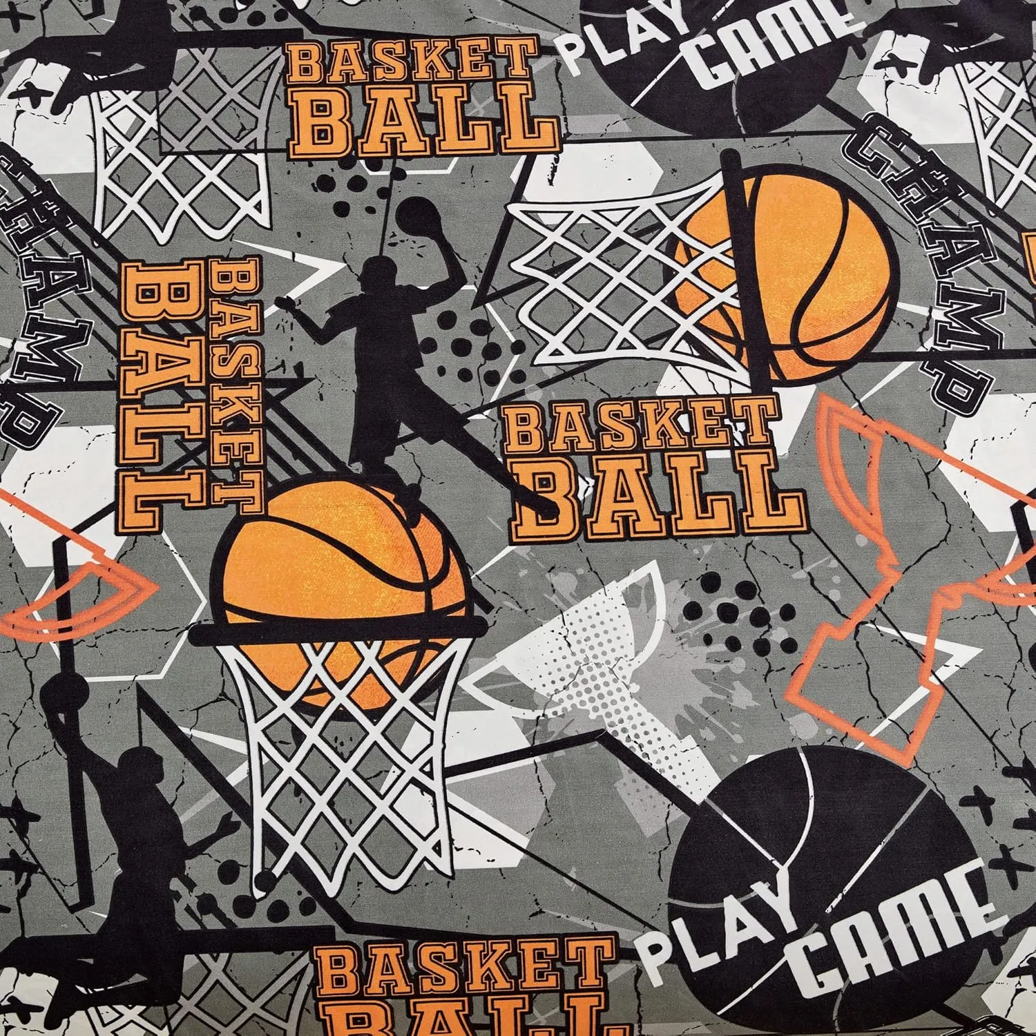 Chezmoi Collection 4-Piece Kids/Teens Basketball Sheet Set - Soft Microfiber Gray Orange Black Printed Sports Basketball Slam Dunk Fun Kids Sheets, Full Size