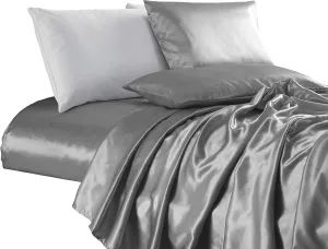 Chezmoi Collection 4-Piece Satin Sheet Set - Luxury Soft Silky Smooth Deep Pocket Bed Sheets - California King, Silver