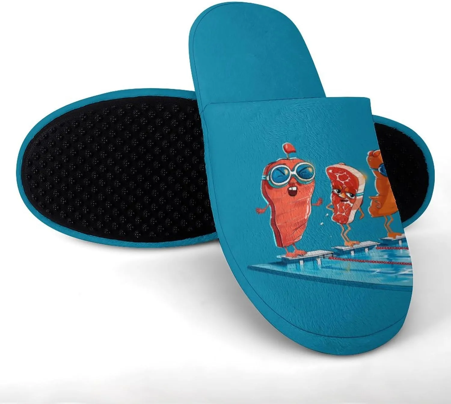 Chicken Bacon Beef Swimming Funny Men's Slipper Non Slip Comfortable Winter Warm Home House Shoes Indoor Slippers