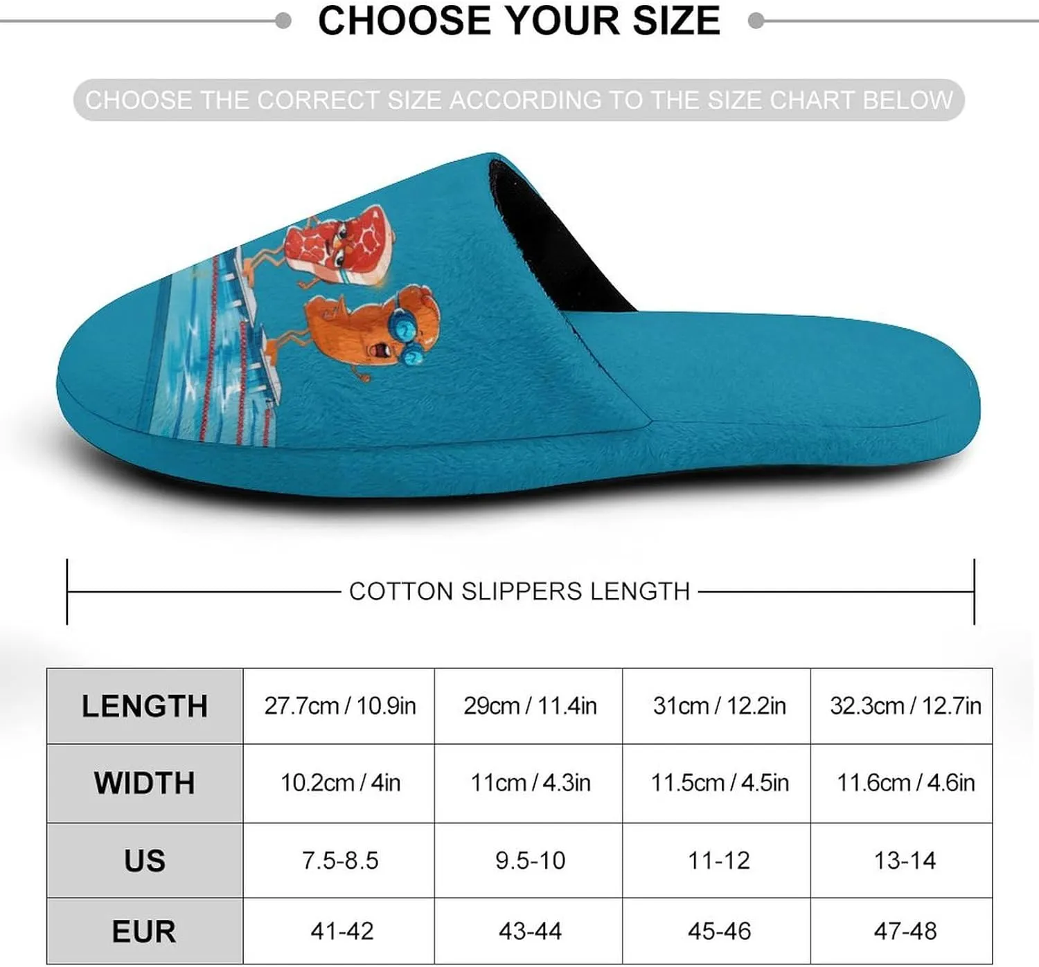 Chicken Bacon Beef Swimming Funny Men's Slipper Non Slip Comfortable Winter Warm Home House Shoes Indoor Slippers