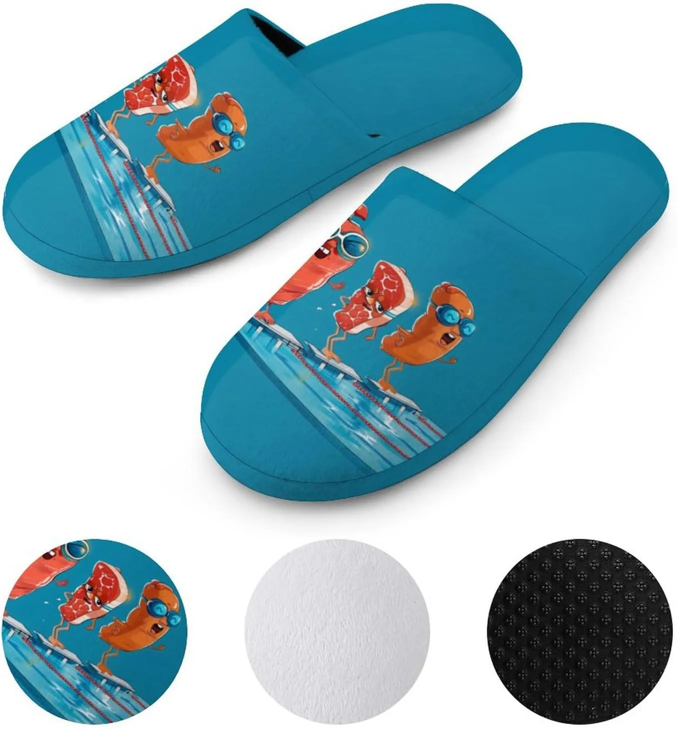 Chicken Bacon Beef Swimming Funny Men's Slipper Non Slip Comfortable Winter Warm Home House Shoes Indoor Slippers