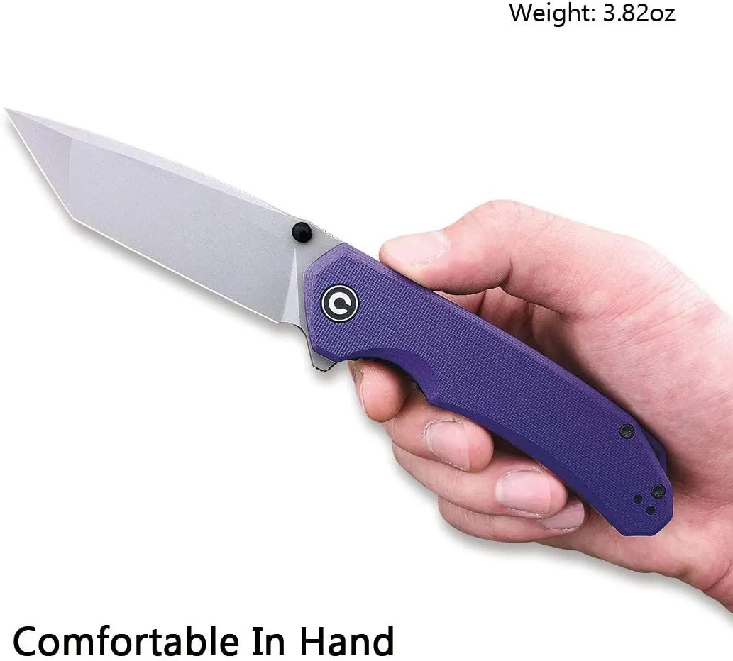 CIVIVI Brazen Folding Pocket Knife,3.5-Inch Tanto D2 Plain Blade,G-10 Outdoor Camping Hiking Knife with Thumb Studs and Flipper opener,Unique Tool Gift for EDC Men Women C2023A (Purple)