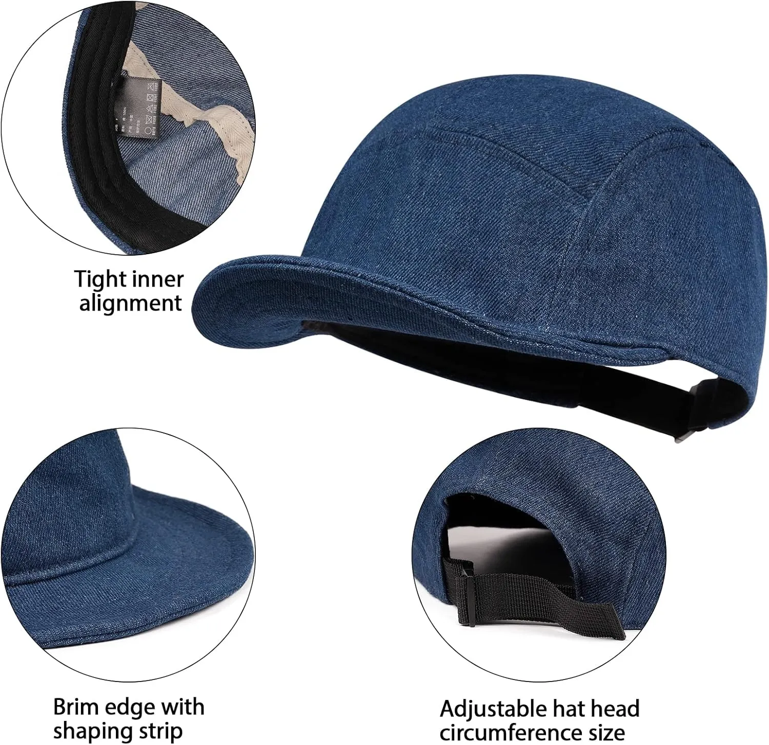 Clakllie Stylish Short Bill Hat Denim Baseball Cap Soft Flat Brim Snapback Hats Trucker Hat Casual Dad Hats Hip Hop Cadet Cap
