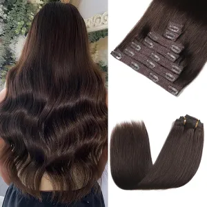 Clip in Hair Extensions Real Human Hair - 120g 20 Inch 7pcs, Dark Brown Color - Soft Remy Human Hair Clip in Hair Extensions Straight for Women (#2 20 Inch)