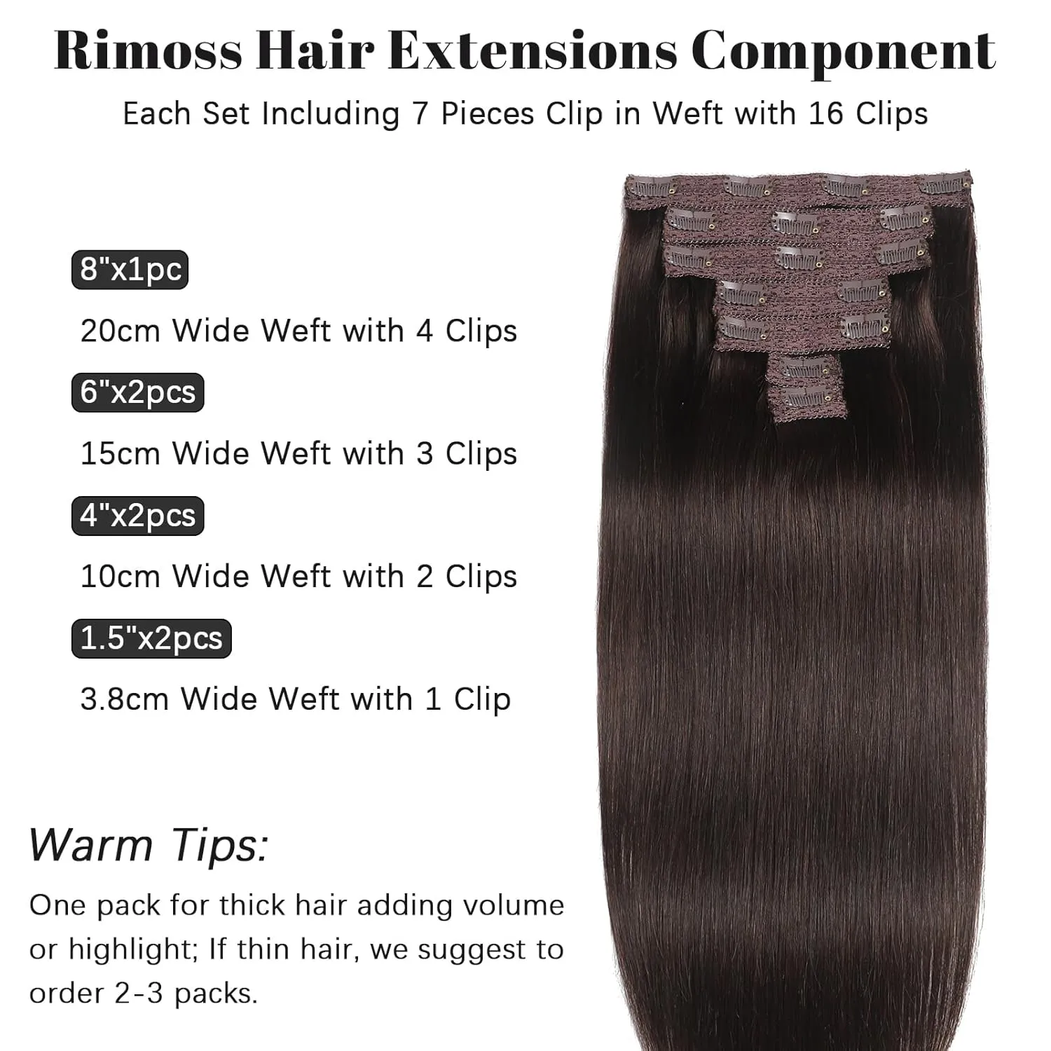 Clip in Hair Extensions Real Human Hair - 120g 20 Inch 7pcs, Dark Brown Color - Soft Remy Human Hair Clip in Hair Extensions Straight for Women (#2 20 Inch)