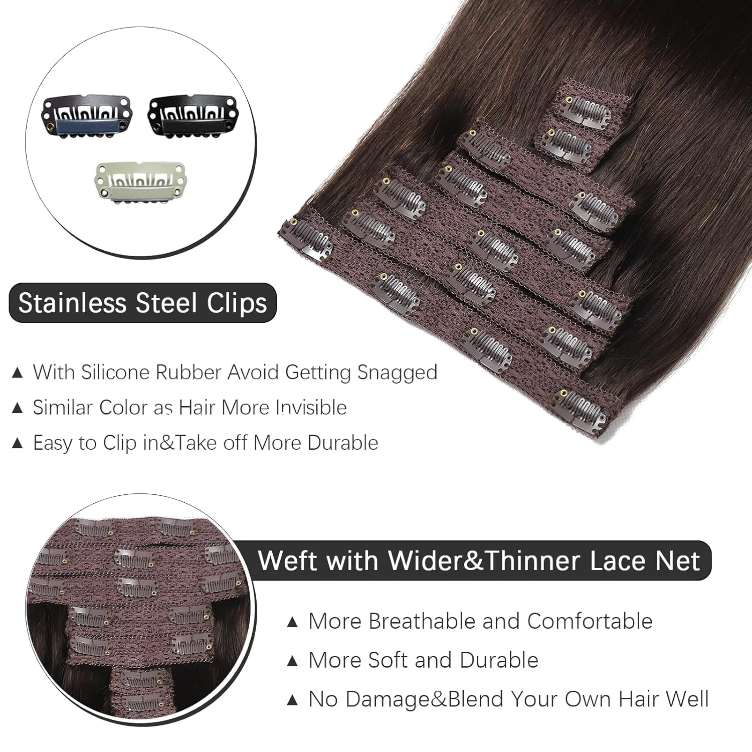 Clip in Hair Extensions Real Human Hair - 120g 20 Inch 7pcs, Dark Brown Color - Soft Remy Human Hair Clip in Hair Extensions Straight for Women (#2 20 Inch)