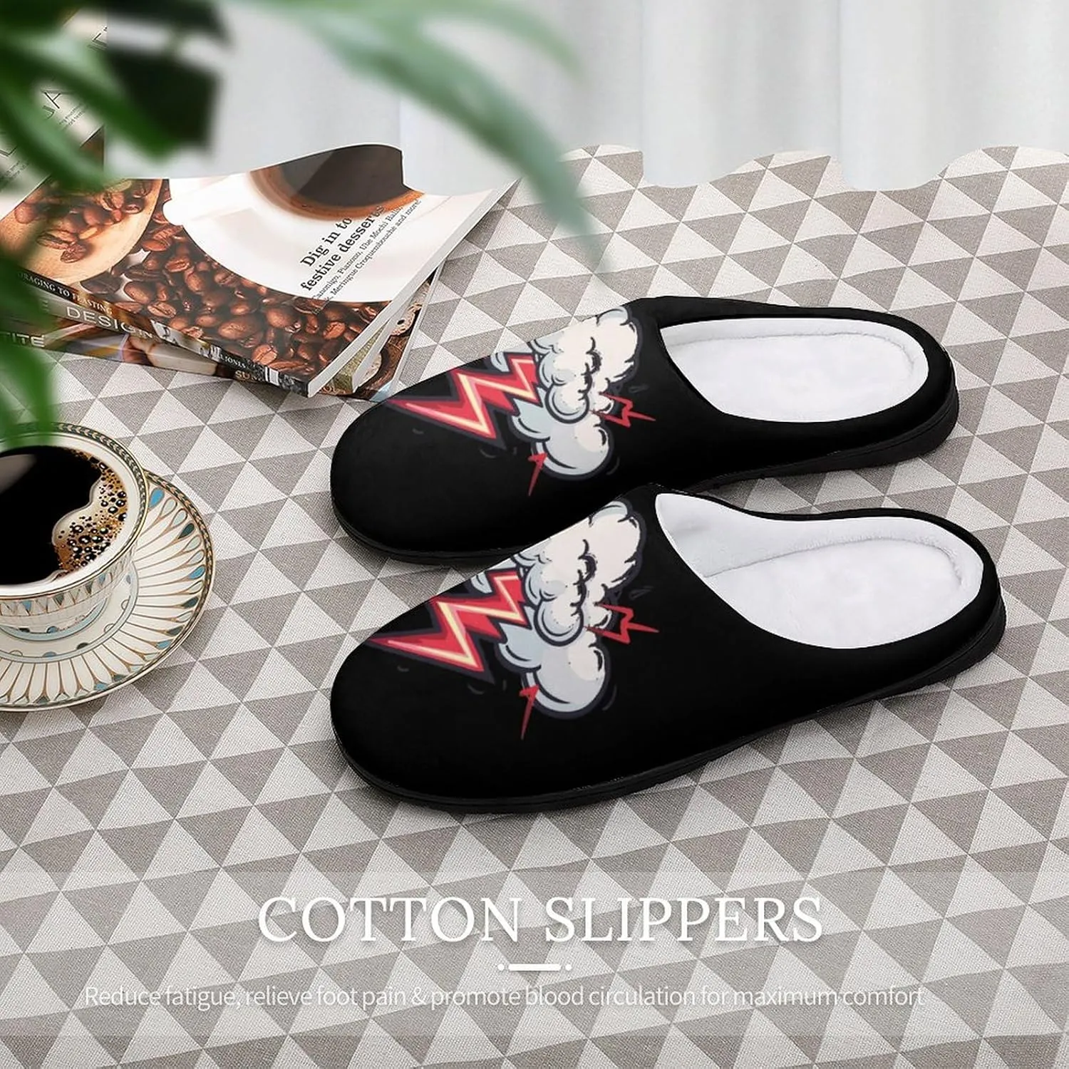 Cloud Thunder Mens Slippers Casual Slip On Warm House Shoes with Rubber Sole Indoor Outdoor
