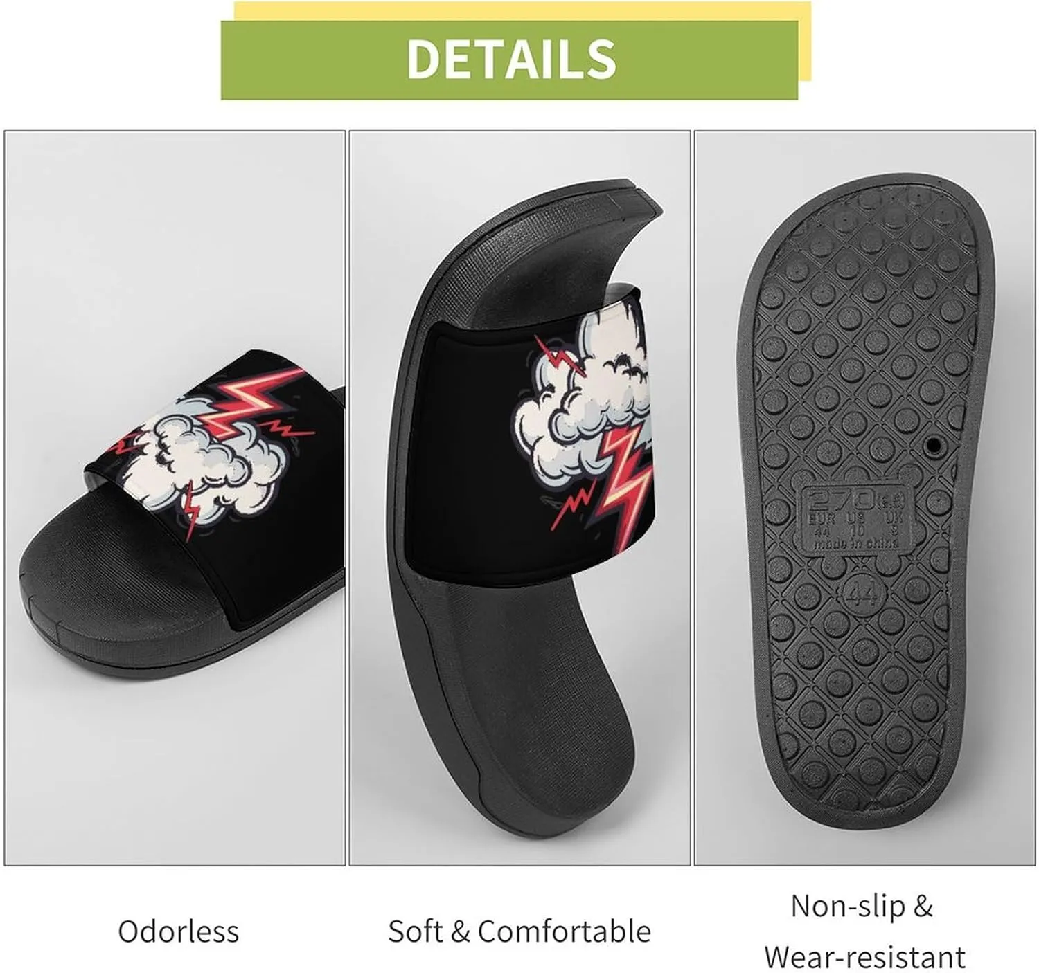 Cloud Thunder Slippers for Women Men Anti-Slip Shower Slides Open Toe Slippers for Home Outdoor Beach