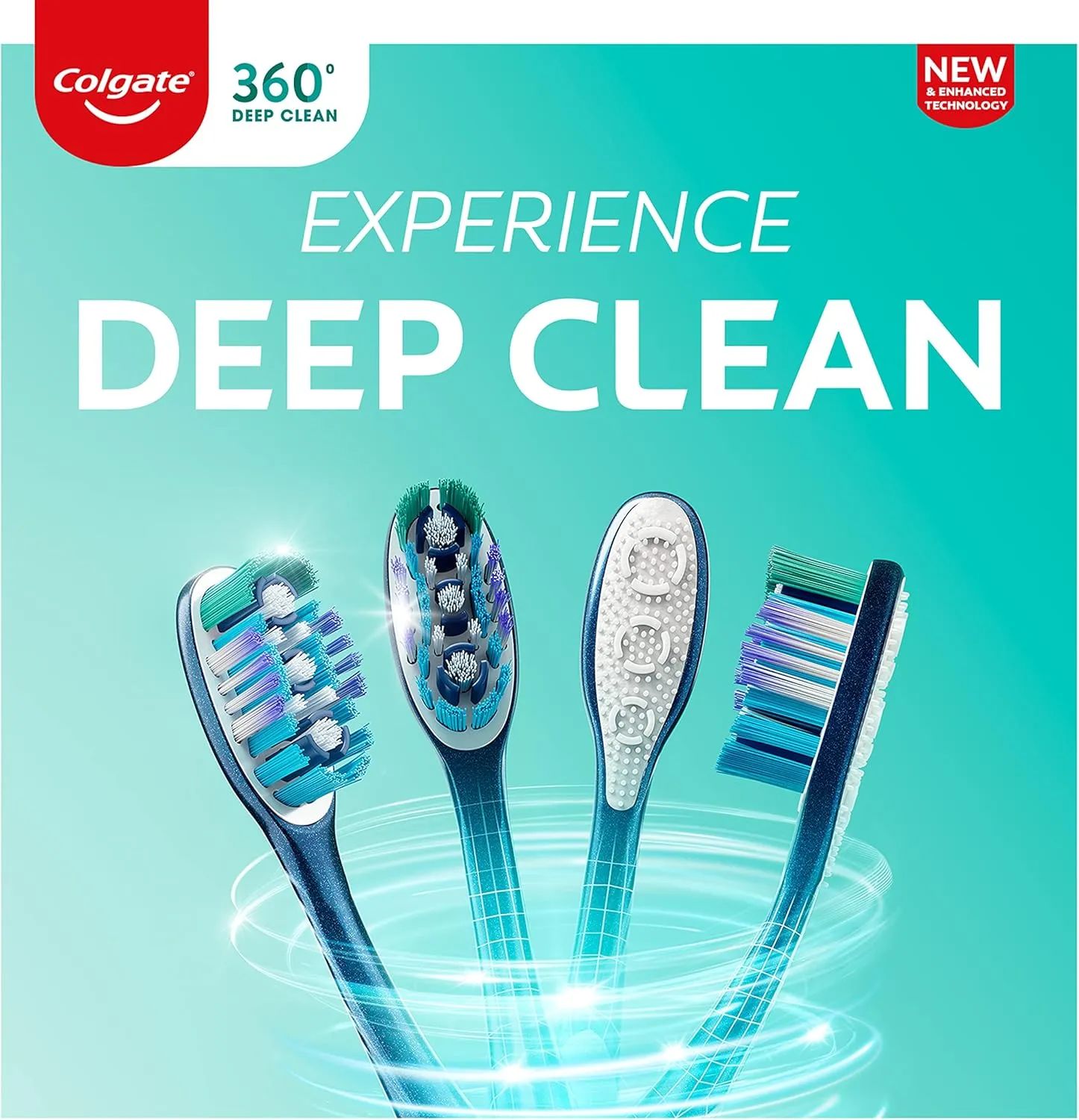 Colgate 360 Whole Mouth Toothbrush, Adult Soft Toothbrush With Tapered Bristles, Features Tongue Cleaner and Ergonomic Handle, Helps Whiten Teeth and Removes Bacteria, 4 Pack